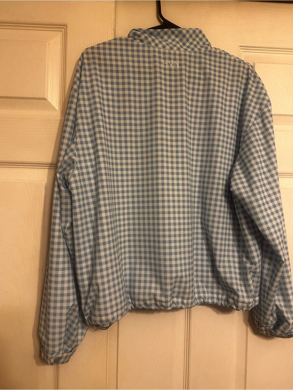 Light Blue Gingham Half-Zip is Golf Windbreaker Jacket